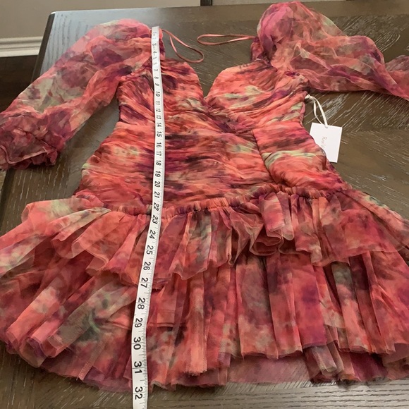 Multicolored pink floral graphic runched tulle bodycon mini dress - Picture 17 of 17